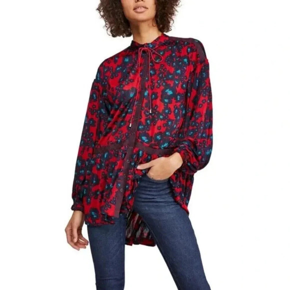 Free People Top Love Letter Mini Dress Merlot Tunic Combo Oversized - Picture 2 of 16